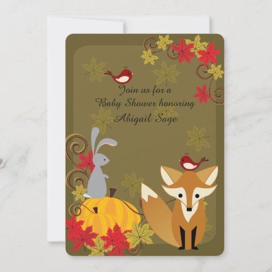 Cute Fox and Woodland Animal Herfst Baby shower Kaart (Voorkant)