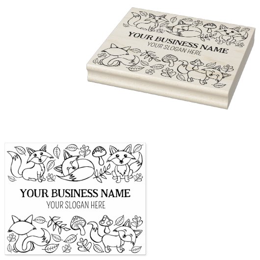 Cute Fox Autumn Pattern Custom Business, Large Rubberstempel (Gestempeld)