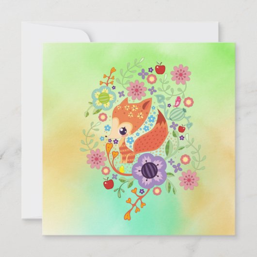 Cute Fox Baby Art Animal met Floral (Voorkant)