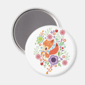 Cute Fox Baby Art Animal met Floral Magneet (Voorkant / Achterkant)