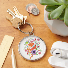 Cute Fox Baby Art Animal met Floral Sleutelhanger