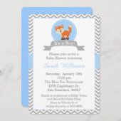 Cute Fox Baby shower Invitation in Blue en Grey Kaart (Voorkant / Achterkant)