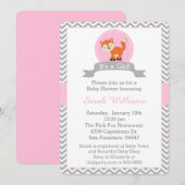 Cute Fox Baby shower Invitation in Pink and Grey Kaart (Voorkant / Achterkant)