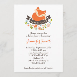 Cute Fox Baby shower Invitation Kaart