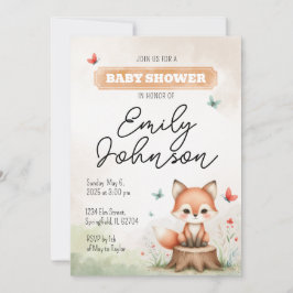 Cute fox baby shower invitation kaart