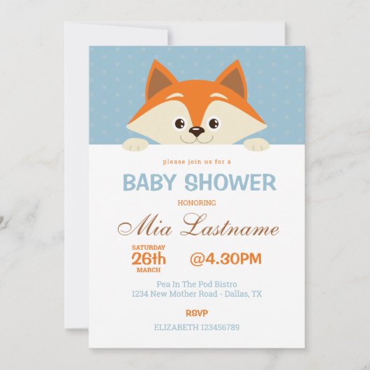 Cute Fox Baby shower Invitation Kaart (Voorkant)