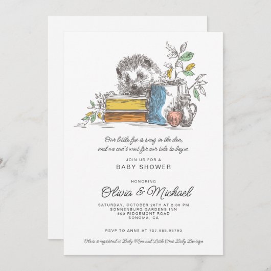 Cute Fox Baby Shower Kaart (Voorkant / Achterkant)