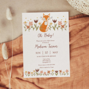 Cute Fox Baby shower Kaart