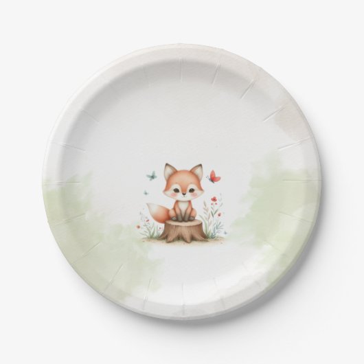 Cute fox baby shower  papieren bordje (Voorkant)
