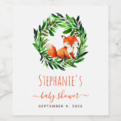 Cute Fox Baby shower Waterverf Greenery Woodland Wijn Etiket (Enkel label)