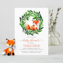 Cute Fox Baby shower Woodland Waterverf Greenery