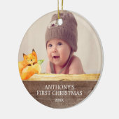 Cute Fox Baby's 1St. Fotokerstversiering Keramisch Ornament (Links)