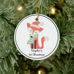 Cute Fox Baby's Kerstwinter Woodland Rustic Keramisch Ornament
