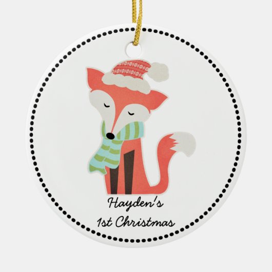 Cute Fox Baby's Kerstwinter Woodland Rustic Keramisch Ornament (Voorkant)