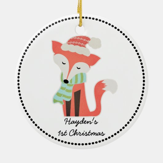 Cute Fox Baby's Kerstwinter Woodland Rustic Keramisch Ornament (Achterkant)