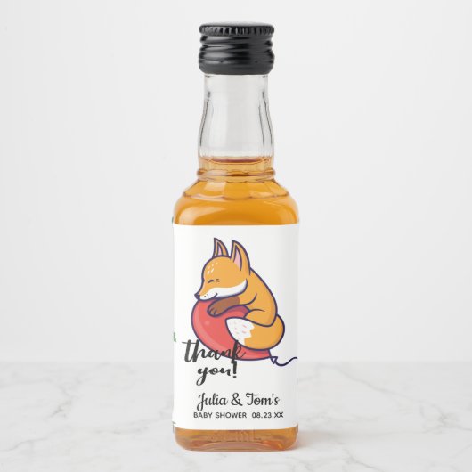 Cute Fox bedankt Baby shower Mini Likeurfles Etiket (Voorkant)