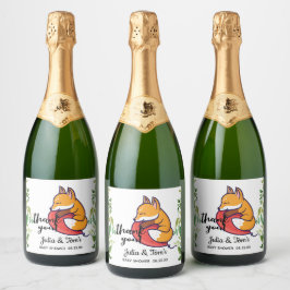 Cute Fox bedankt Baby Shower Sparkling Wijnetiket