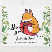 Cute Fox bedankt Baby Shower Sparkling Wijnetiket (Enkel label)