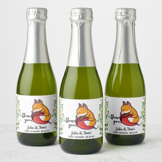 Cute Fox bedankt je Baby shower Favor Mini Sparkling Wijnetiket (Flessen)