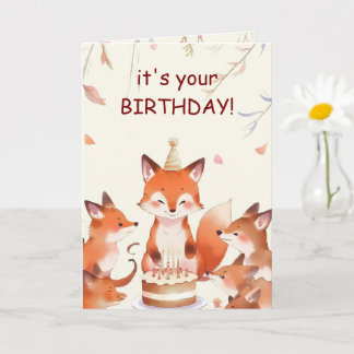 Cute Fox Birthday Card for Kids Kaart