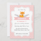 Cute Fox Birthday Invitation Pink Kaart (Voorkant)