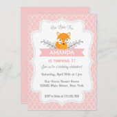 Cute Fox Birthday Invitation Pink Kaart (Voorkant / Achterkant)