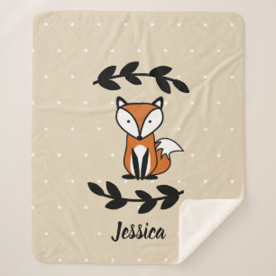 Cute Fox & Black Laurels Polka gepersonaliseerd Sherpa Deken