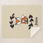 Cute Fox & Black Laurels Polka gepersonaliseerd Sherpa Deken (Voorkant (horizontaal))
