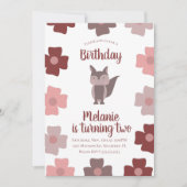 Cute Fox Bloemen Verjaardagsfeest Uitnodiging (Voorkant)