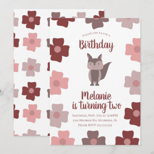 Cute Fox Bloemen Verjaardagsfeest Uitnodiging
