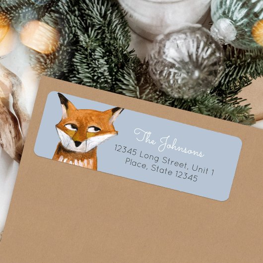 Cute Fox blue Holiday Kerstmis Etiket