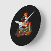 Cute Fox Book Reading Animal Ronde Klok (Hoek)