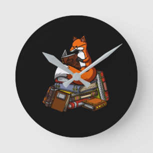 Cute Fox Book Reading Animal Ronde Klok