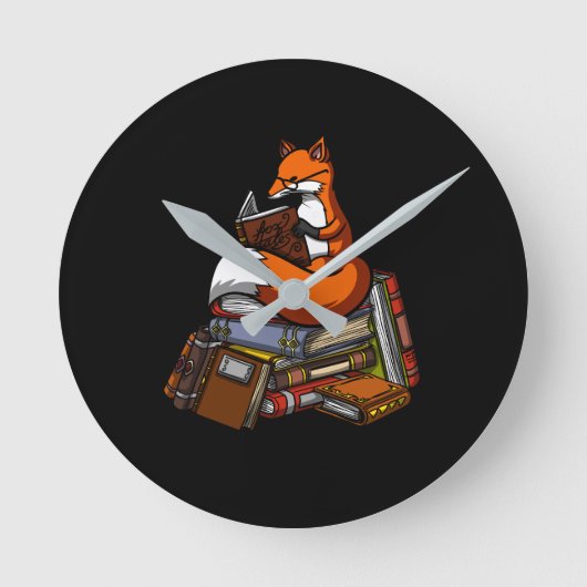 Cute Fox Book Reading Animal Ronde Klok (Voorkant)