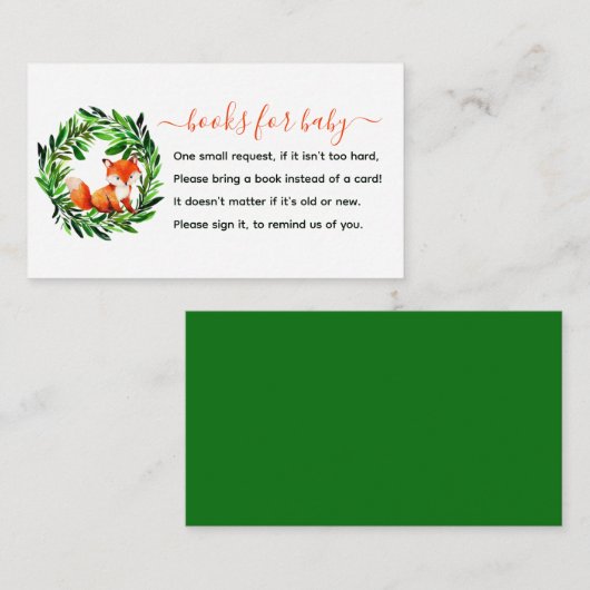 Cute Fox Books for Baby shower Enclosure Kaart (Voorkant / Achterkant)