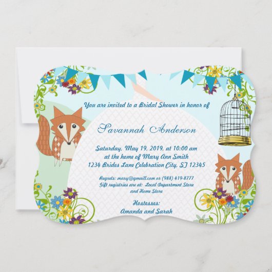 Cute Fox Bunting Garden Vrijgezellenfeest Invites Kaart (Voorkant)
