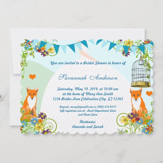 Cute Fox Bunting Garden Vrijgezellenfeest Invites Kaart (Voorkant)