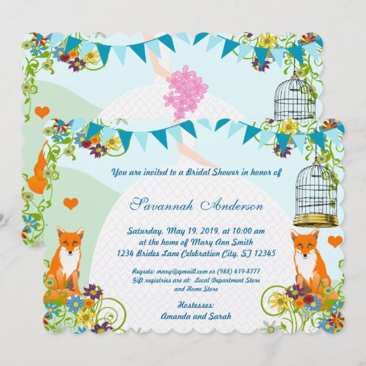 Cute Fox Bunting Garden Vrijgezellenfeest Invites Kaart (Voorkant / Achterkant)