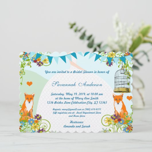 Cute Fox Bunting Garden Vrijgezellenfeest Invites Kaart (Staand voorkant)