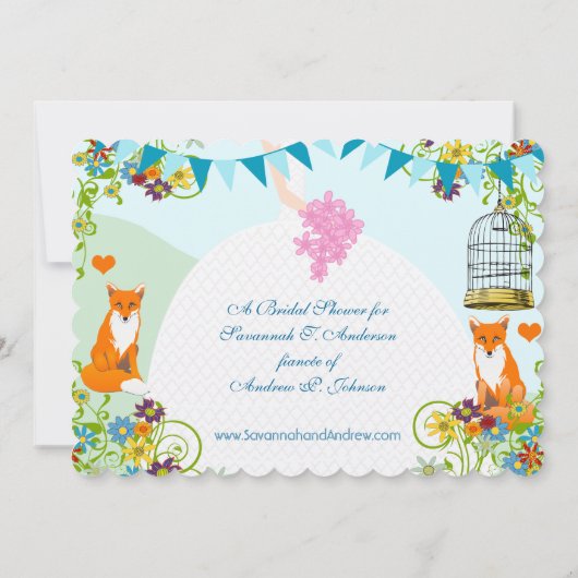 Cute Fox Bunting Garden Vrijgezellenfeest Invites Kaart (Achterkant)