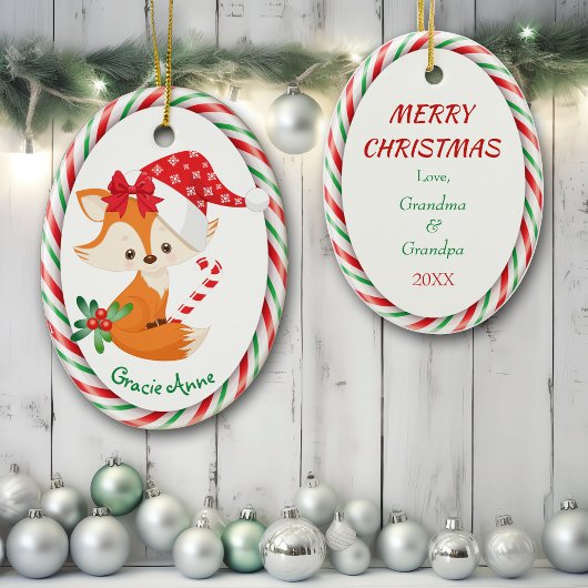 Cute Fox Candy Cane Lijst Keramisch Ornament