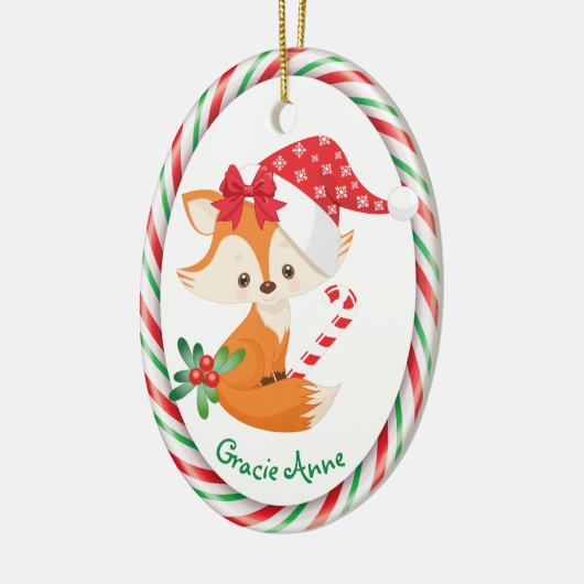 Cute Fox Candy Cane Lijst Keramisch Ornament (Links)