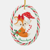 Cute Fox Candy Cane Lijst Keramisch Ornament (Voorkant)