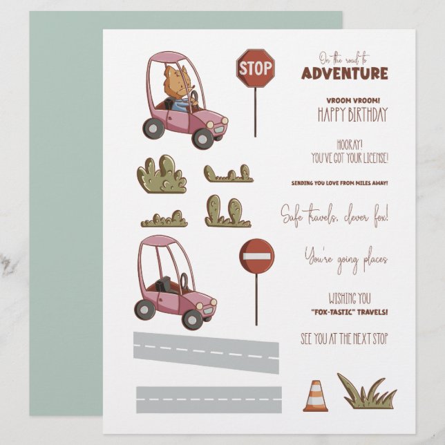 Cute Fox Car Scene Creator Scrapbook Craft Paper (Voorkant / Achterkant)