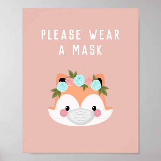 Cute Fox Character Floral Draag een maskerroze Cov Poster (Voorkant)