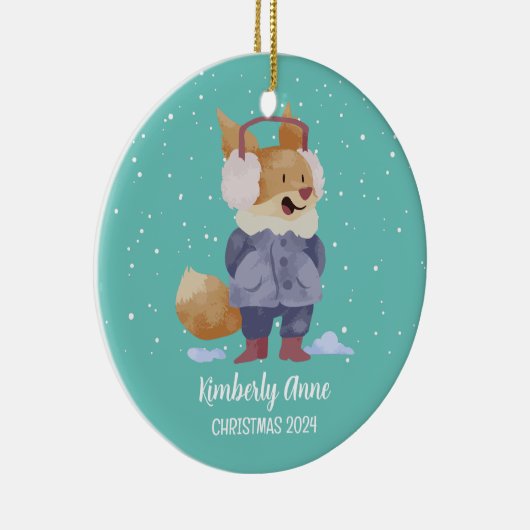 Cute Fox Christmas Animal Snowy Winter Holiday Keramisch Ornament (Rechts)