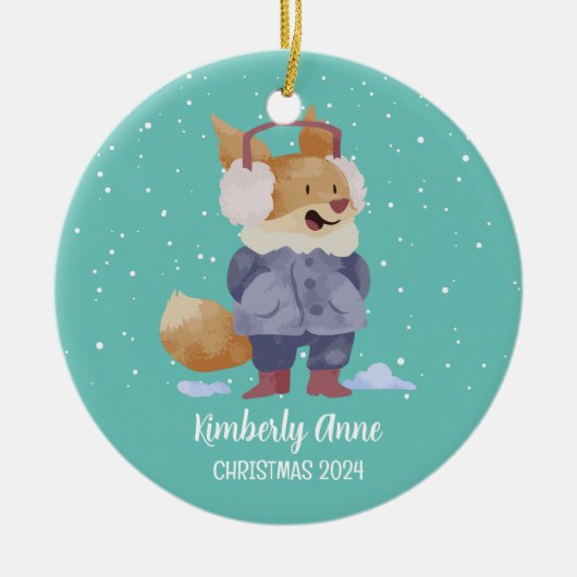 Cute Fox Christmas Animal Snowy Winter Holiday Keramisch Ornament (Voorkant)