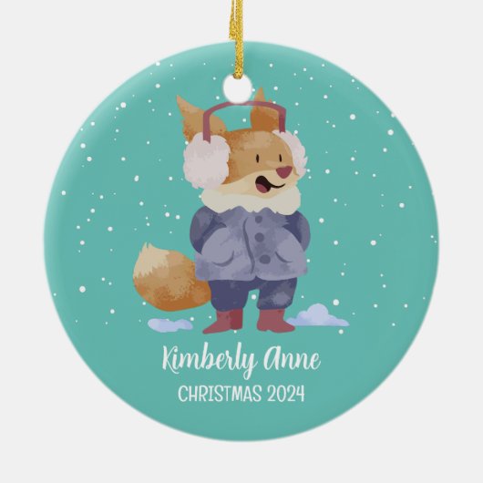 Cute Fox Christmas Animal Snowy Winter Holiday Keramisch Ornament (Achterkant)