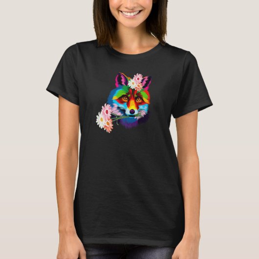 Cute Fox Colorful Fox Flower T-shirt (Voorkant)