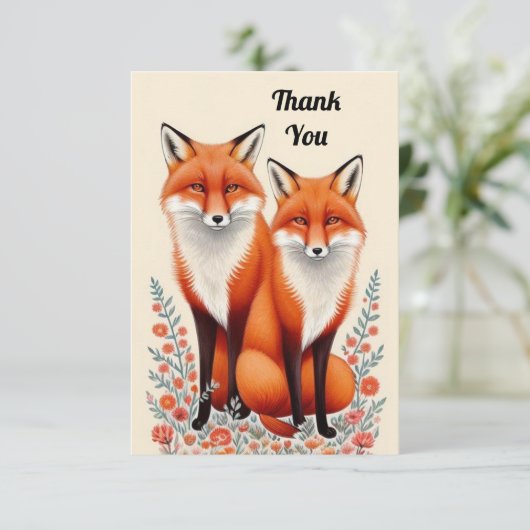 Cute Fox Couple Bedankkaart (Staand voorkant)